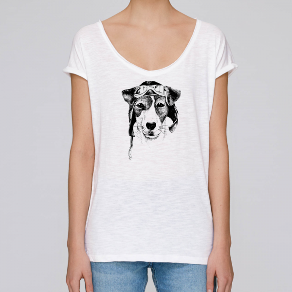 camiseta-ecologica-mujer-blanca-perro